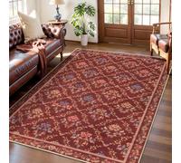 Strloepr Tapis Paillasson Entree Interieur Salon Chambre Cuisine Lavable en Machine,Tableau Vintage à Motifs Floraux rétro vieillis, Rouge, Rose, Bleu, Jaune, 60 x 90 cm