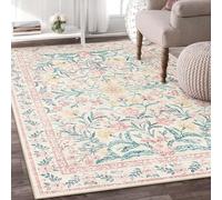 Strloepr Tapis Paillasson Entree Interieur Salon Chambre Cuisine Lavable en Machine,Tableau Vintage à Motifs Floraux rétro vieillis, Vert, Rose, Beige, Jaune, Bleu, 60 x 90 cm