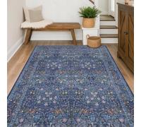 Strloepr Tapis Paillasson Entree Interieur Salon Chambre Cuisine Lavable en Machine,Tableau Vintage Vieilli à Motifs Floraux rétro Bleus, Verts et Jaunes Moutarde, 60 x 90 cm