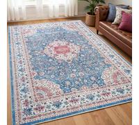 Strloepr Tapis Paillasson Entree Interieur Salon Chambre Cuisine Lavable en Machine,Tableau Vintage rétro à Motifs Floraux Bleus, Roses, Rouges et Blancs, 60 x 90 cm