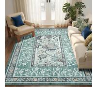 Strloepr Tapis Paillasson Entree Interieur Salon Chambre Cuisine Lavable en Machine,Tableau Vintage à Motifs Floraux rétro vieillis, Vert, Blanc, Beige, Bleu foncé, 60 x 90 cm