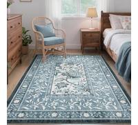 Strloepr Tapis Paillasson Entree Interieur Salon Chambre Cuisine Lavable en Machine,Tableau Vintage à Motifs Floraux rétro vieillis Bleus, Blancs et Oranges, 60 x 90 cm