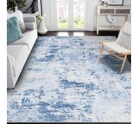 Strloepr Tapis Poil Ras Grand Salon Chambre Salle a Manger Antidérapant Lavable,Abstrait Moderne Bleu et Blanc, 200 x 250 cm