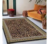 Strloepr Tapis Poil Ras Grand Salon Chambre Salle a Manger Antidérapant Lavable,Bordure Moderne à Motif léopard Marron, Noir, Jaune et Beige, 200 x 250 cm