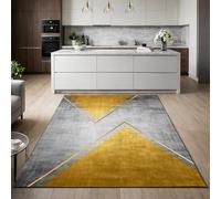 Strloepr Tapis Poil Ras Grand Salon Chambre Salle a Manger Antidérapant Lavable,Gris, Jaune Moutarde, Motifs géométriques Modernes, Noir et Gris, 200 x 250 cm