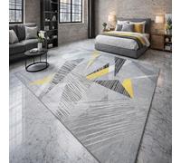 Strloepr Tapis Poil Ras Grand Salon Chambre Salle a Manger Antidérapant Lavable,Moderne Géométrique Abstract Gris, Blanc, Jaune, 200 x 300 cm