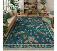 Strloepr Tapis Poil Ras Grand Salon Chambre Salle a Manger Antidérapant Lavable, Motif Moderne de Feuilles et d'animaux Verts, Bleus et Rouges, Multicolore, 200 x 250 cm