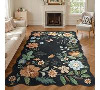 Strloepr Tapis Poil Ras Grand Salon Chambre Salle a Manger Antidérapant Lavable,Motifs Floraux Noir, Beige, Vert, Bleu, Marron, Orange, 200 x 250 cm