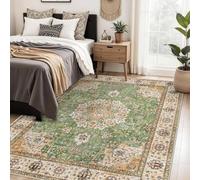 Strloepr Tapis Poil Ras Grand Salon Chambre Salle a Manger Antidérapant Lavable, Motifs Floraux orientaux Vintage Verts, Oranges et Jaunes, Multicolores, 200 x 250 cm