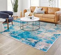 Strloepr Tapis Poils Courts Entree Interieur Salon Chambre Cuisine Décoration Maison,Tableau Abstrait Moderne Bleu, Blanc, Gris, Beige, 80 x 120 cm