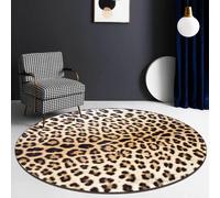 Strloepr Tapis Rond Dessous antidérapant,Round 130 cm,Imprimé léopard Orange Moderne Marron Noir, Lavable Tapis Canapé Convertible Cuisine Décoration Maison,