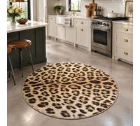 Strloepr Tapis Rond Salon Chambre,Round 140 cm,Beige à imprimé léopard Moderne Orange Noir, Tapis Meubles Chaise Coiffeuse Cuisine Antidérapant Décoration Maison,