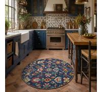 Strloepr Tapis Rond Salon Chambre,Round 140 cm,Fleurs Multicolores Bleu Rouge Jaune Vert Orange, Tapis Meubles Chaise Coiffeuse Cuisine Antidérapant Décoration Maison,
