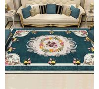Strloepr Tapis Salon Chambre Adulte Salle a Manger Cuisine Décoration Maison,Décor Floral Multicolore Moderne Vintage Rouge Jaune Gris Blanc Gris, Bleu Sarcelle foncé, 155 x 245 cm