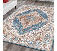 Strloepr Tapis Salon Chambre Adulte Salle a Manger Cuisine Décoration Maison,Multicolore Rouge Orange Crème Blanc Jaune Design Vintage, Bleu, 155 x 245 cm