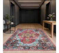 Strloepr Tapis Salon Chambre Adulte Salle a Manger Cuisine Décoration Maison, Tableau Vintage Traditionnel à Motifs Floraux Bleus, Jaunes, Rouges et Verts, Multicolore, 155 x 245 cm