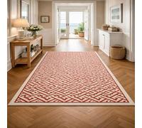 Strloepr Tapis Salon Chambre Canapé Convertible Salle a Manger Decoration Maison,Géométrique rétro Rouge Clair, Beige, 180 x 200 cm