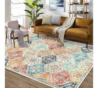 Strloepr Tapis Salon Chambre Canapé Convertible Salle a Manger Decoration Maison,Médaillon Treillis Vintage Vieilli crème Rouge Orange Bleu, coloré, 180 x 200 cm