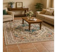 Strloepr Tapis Salon Chambre Canapé Convertible Salle a Manger Decoration Maison, Motif Floral Traditionnel Vintage Rouge, Vert et Jaune, Multicolore, 180 x 200 cm