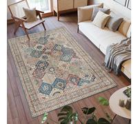 Strloepr Tapis Salon Chambre Canapé Convertible Salle a Manger Decoration Maison,Motif Floral Vintage Multicolore à Losanges, Rouge, 180 x 200 cm