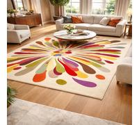 Strloepr Tapis Salon Chambre Canapé Lit Salle a Manger Cuisine Décoration Maison,Motif Floral Rouge, Orange, Vert, Jaune, Marron, Design Moderne et coloré, Beige, 140 x 200 cm