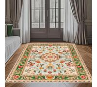 Strloepr Tapis Salon Chambre Commode Salle a Manger Cuisine Décoration Maison,Multicolore Bleu Rouge Orange Floral Classique Vintage, Vert, 155 x 215 cm