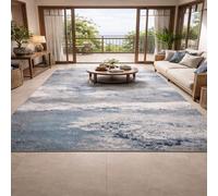 Strloepr Tapis Salon Chambre Cuisine Décoration Maison,Dessous antidérapant, Lavable,Tableau Abstrait Moderne Bleu, Gris, Blanc, Noir, 110 x 160 cm