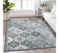 Strloepr Tapis Salon Chambre Deco Chambre Ado Fille Garcon Aesthetic Maison,Décoration Artistique Vintage en Treillis Gris Bleu, Cyan œuf de Canard, 155 x 155 cm
