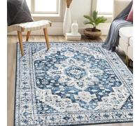 Strloepr Tapis Salon Chambre Deco Chambre Ado Fille Garcon Aesthetic Maison,Décoration de Dressing Florale Vintage Gris Blanc, Bleu, 155 x 155 cm