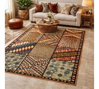 Strloepr Tapis Salon Chambre Deco Chambre Ado Fille Garcon Aesthetic Maison,Géométrique Vintage, Marron, Rouge, Bleu, Jaune, Beige, Noir, Couleurs variées, 155 x 155 cm