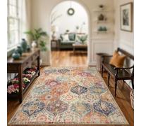 Strloepr Tapis Salon Chambre Deco Chambre Ado Fille Garcon Aesthetic Maison,Jardinière Florale Vintage Motif crème Orange Bleu, Multicolore, 155 x 155 cm