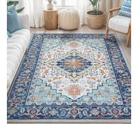 Strloepr Tapis Salon Chambre Deco Chambre Ado Fille Garcon Aesthetic Maison,Motif Floral Vintage Multicolore Orange, Bleu, 155 x 155 cm