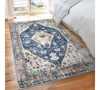 Strloepr Tapis Salon Chambre Deco Chambre Ado Fille Garcon Aesthetic Maison,Motif Floral Vintage Multicolore Orange, Bleu Marine, 155 x 155 cm
