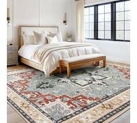 Strloepr Tapis Salon Chambre Deco Chambre Ado Fille Garcon Aesthetic Maison, rétro Vieilli Bleu, Rouge, Beige, Gris, 155 x 155 cm