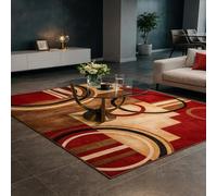 Strloepr Tapis Salon Chambre Salle a Manger Decoration Maison Interieur, Tableau géométrique Moderne Rouge, Noir et Marron, Rouge, 200 x 250 cm