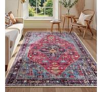 Strloepr Tapis Salon Chambre Table Salle a Manger Cuisine Décoration Maison, Motif Floral Vintage Rouge, Bleu et Jaune, Multicolore, 150 x 200 cm