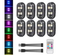 Strobe Lights LED Motorcycle with Remote Control 8 Colors Waterproof Wireless Anti-Collision Light USB Charged 8 PCS