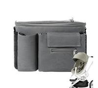 Stroller Caddy, Stroller Organizer Bag, Waterproof Storage, Transparent Touch Control Pocket, Secure Strap Design, Black/Gray, Ideal for Baby Car Travel, Moms, Kids