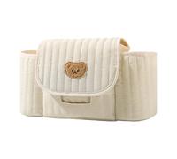 Stroller Organizer Bag - Multifunctional Babys Travel Storage with Wipes Dispenser | Oxford Fabric with Adjustable Strap, Large Capacity Diaper Cup Phone Holder Ideal for Outdoor Walk,35x12x7cm Beige