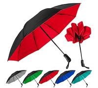 StrombergBrand Parapluie à rabat de couleur - Ouverture automatique inversée, pliage inversé, compact bicolore pluie et coupe-vent à l'envers, rouge sous noir