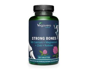 Strong Bones | Calcium Magnesium Zinc | RENFORCEMENT DES OS | Avec Trèfle Rouge | Sans Additifs Artificiels & Vegan | 180 Comprimés | Vegavero®