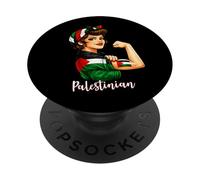 Strong Palestinian Girl Woman Girlfriend Palestine Flag PopSockets PopGrip Adhésif