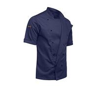 strongAnt easyClean Veste de chef à manches courtes pour homme avec boutons à billes en tissu résistant à la protection Slim Fit Professionnel uniforme de cuisine, Bleu foncé/117 g/m², M