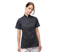 strongAnt EasyClean Veste de cuisinier à manches courtes pour femme en coton avec boutons à boule Couleur : noir, gris, blanc, gris, XS