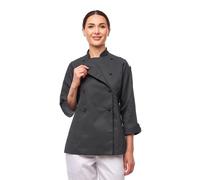 strongAnt EasyClean Veste de cuisinier à manches courtes pour femme en coton avec boutons à boule Couleur : noir, gris, blanc, Gris / Manches Longues, XL