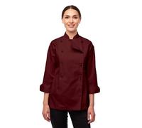 strongAnt Veste de cuisine à manches longues pour femme avec boutons sphériques en coton easyClean. Uniforme de cuisinier, veste boulangerie - Couleur : noir, gris, blanc, Bordo/manches longues, XS
