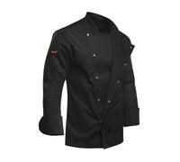 strongAnt Veste de cuisine homme Slim Fit Stretch сoton avec boutons-pression, tenue de chef, veste de boulanger - Manches longues - Noir, XL