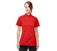 strongAnt Veste de cuisine pour femme à manches courtes ou longues avec boutons sphériques en coton, easyClean. uniforme de cuisinier, veste de boulanger, rouge, M
