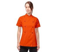 strongAnt Veste de cuisine pour femme à manches courtes ou longues avec boutons sphériques en coton, easyClean. uniforme de cuisinier, veste de boulanger, Orange fluo, S