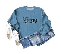 Stronger Than The Storm Women's Graphic Print Pullover - Soft Cotton Blend Sweatshirt with Long Sleeves, Comfortable Casual Wear for Daily Use